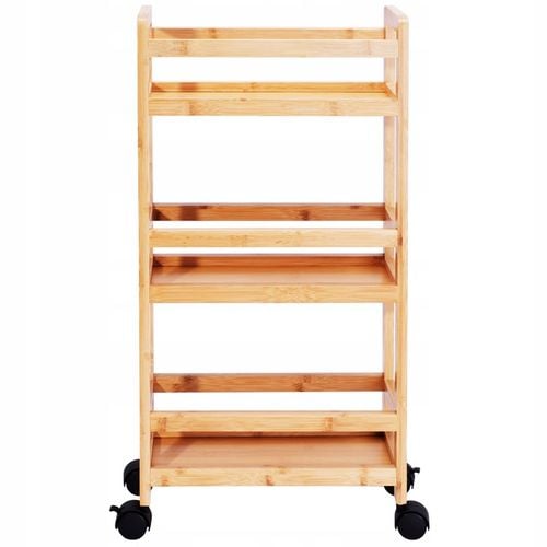 PÓŁKA ŁAZIENKOWA KUCHENNA SZAFKA NA KÓŁKACH REGAŁ BAMBUSOWY 3 POZIOMY na Arena.pl