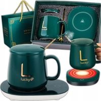 ZESTAW PODGRZEWACZ DO KAWY/HERBATY KUBEK ŁYŻKA PREZENT NA WALENTYNKI