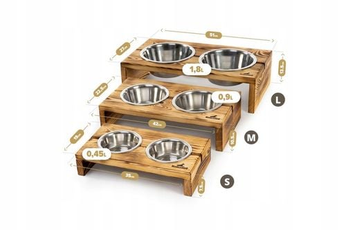 MISKI NA STOJAKU dla psa MAŁEGO STOJAK DREWNIANY bufet 2x0,45 L + treserki na Arena.pl