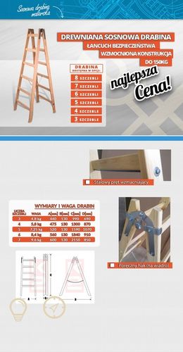 Drewniana Drabina Rozstawna 2x6 Szczebli PRODUCENT na Arena.pl