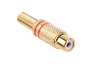 GNI0069B Gniazdo RCA zlote 2 paski na kabel czerw