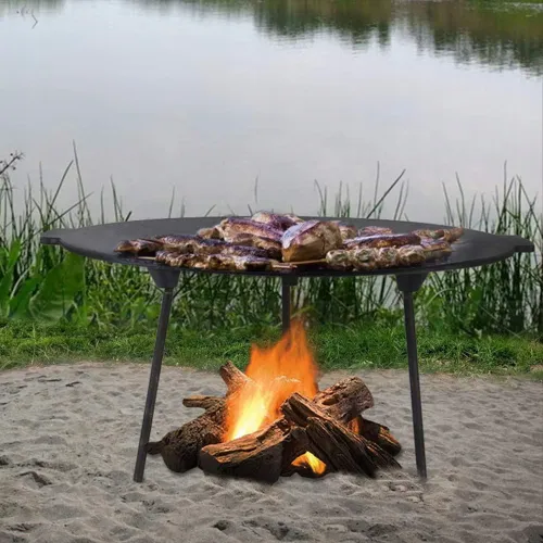 PŁYTA ŻELIWNA GRILLOWA 45 CM Z 3 NÓŻKAMI PATELNIA WOK NA OGNISKO PALENISKO na Arena.pl