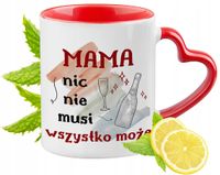 Dla Mamy Kubek Czerwony Z Uszkiem W Kształcie Serca Na Prezent Z Nadrukiem