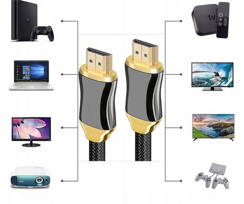 Kabel HDMI -HDMI v2.1 przewód 2M 3D - 4K 8k FULLHD Przewód HDMI do TV MOCNY na Arena.pl