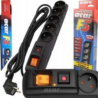 ACAR F5 PRZEDŁUŻACZ LISTWA ZASILAJĄCA ANTYPRZEPIĘCIOWA - 5 GNIAZD - 3m