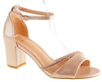 Sandały na obcasie słupku 6,5 cm. pasek szampańskie Rozmiar obuwia - 39