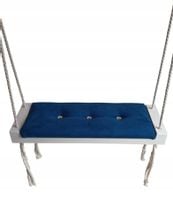 Huśtawka biel siedzisko granatowe dom ogród dzieci