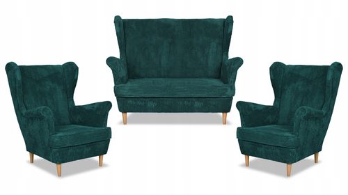 Zestaw wypoczynkowy uszak Bonito sofa fotele Family Meble zielony sztruks na Arena.pl
