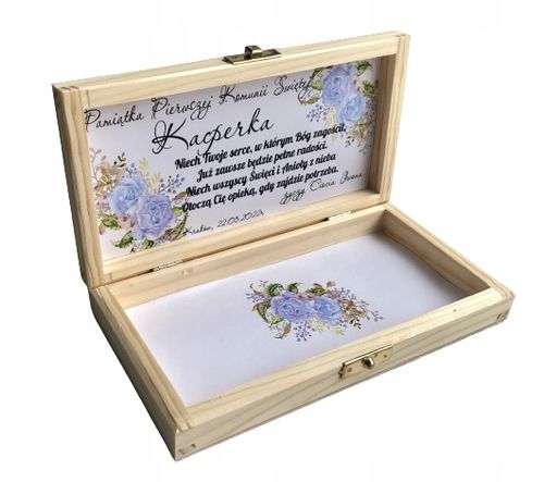 Pamiątka komunii świętej w drewnianym pudełku IMIĘ na Arena.pl