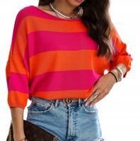 COCOMORE Sweterek Bluzka w Pasy Amarantowy + Pomarańczowy