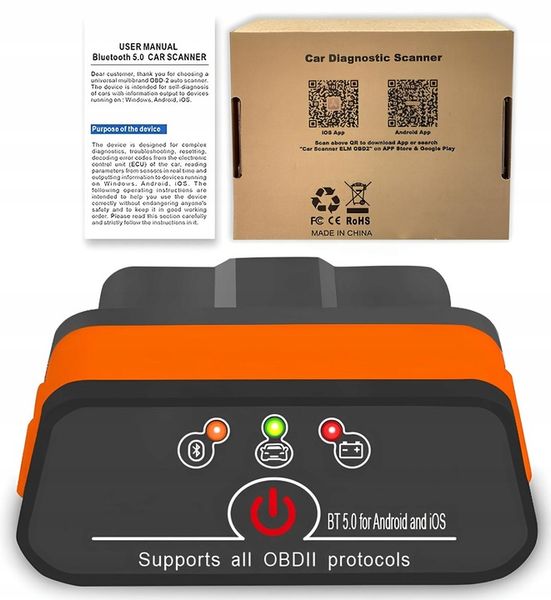 Interfejs diagnostyczny ELM327 Tester OBD2 Bluetooth 5.0 Smartphone iPhone zdjęcie 4