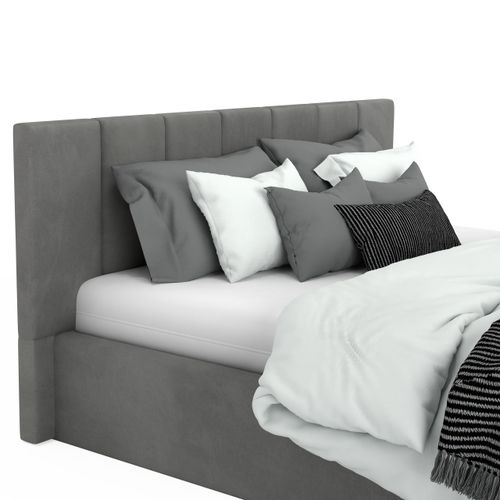 ŁÓŻKO TAPICEROWANE DO SYPIALNI 140x200 ŁÓŻKO PREMIUM Z POJEMNIKIEM SZARE na Arena.pl