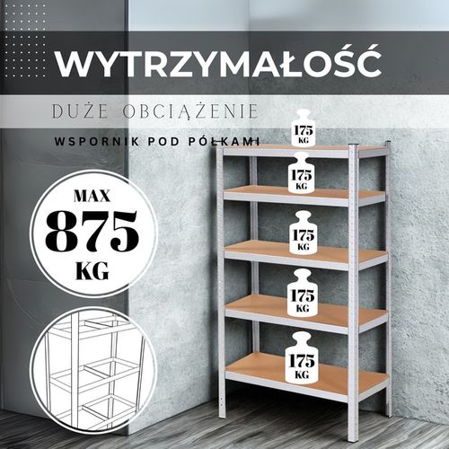 Regał metalowy z 5 półkami 180x90x40cm 875kg do garażu, piwnicy na Arena.pl