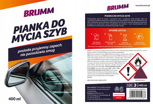 PIANKA DO MYCIA SZYB PRZYJEMNY ZAPACH NIE POZOSTAWIA SMUG BRUMM 400 ml na Arena.pl