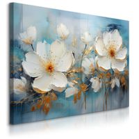 Obraz Na Płótnie Do Salonu Białe Kwiaty Malarstwo Abstrakcja 100cm x 70cm