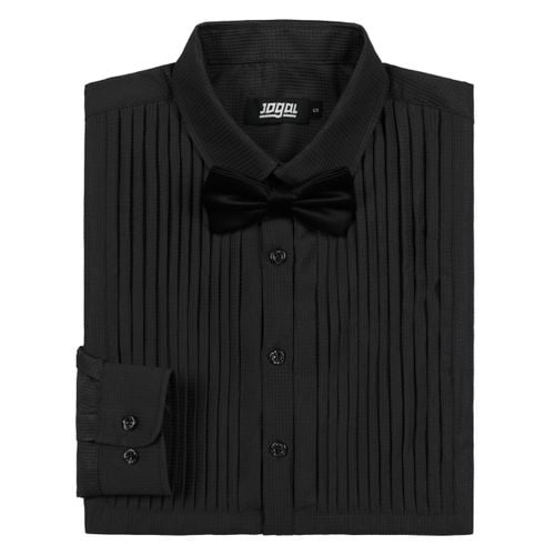 Koszula Męska Formalna Regular Fit Paski z Muszką Czarna M Elegancka na Arena.pl