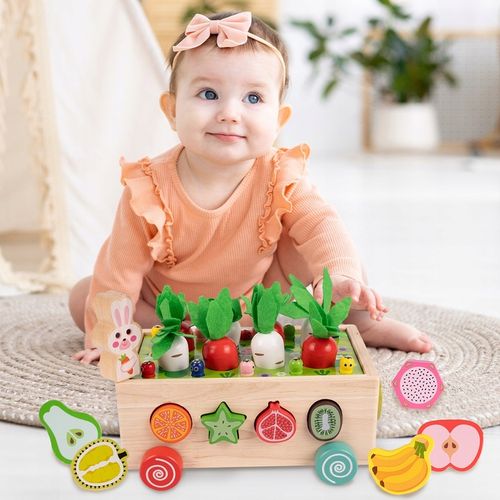 Układanka Montessori Sorter Klocków Złap Robaczka Drewniany Wózek Marchewki na Arena.pl