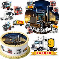 ZESTAW OPŁATEK NA TORT 20CM + 16 POSTACI - TIR CIĘŻARÓWKA + IMIĘ 15CM 18CM