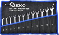 Geko Klucze płasko-oczkowe z grzechotką 12szt 8-19mm CrV G10343