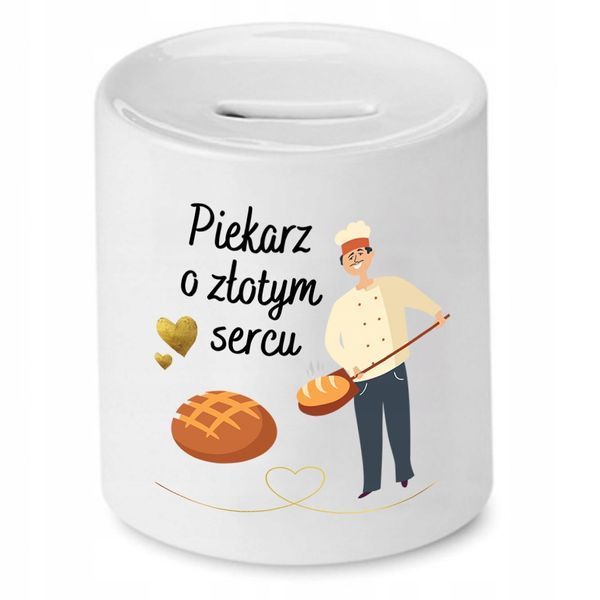 Skarbonka Dla Piekarza O Złotym Sercu Prezent Z Nadrukiem Ze Zdjęciem Z Nad zdjęcie 1