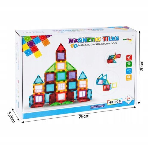 ZESTAW DUŻE KLOCKI MAGNETYCZNE KONSTRUKCYJNE 3D PANELE MAGNETIC TILES 45 na Arena.pl