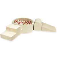 Piankowy plac zabaw z basenem okrągłym 90x30 Velvet soft beżowy + 200 piłek (różowe złoto, jasne złoto, perła)