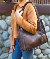 Skórzana Torebka Skóra Naturalna Włoska Vera Pelle Worek Shopper Torba