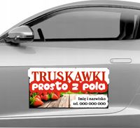 Magnes na samochód reklama magnetyczna 60x30 cm TRUSKAWKI PROSTO Z POLA