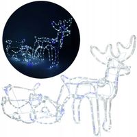 DUŻY ŚWIECĄCY RENIFER LED Z SANIAMI XXL 210cm 288 LED ZIMNY BIAŁY + FLASH