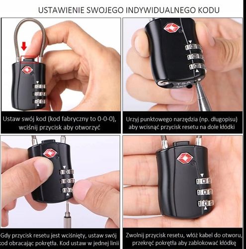 2x KŁÓDKA TSA SYSTEM NA SZYFR DO WALIZKI BAGAŻU Z LINKĄ ZABEZPIECZENIE na Arena.pl