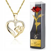 ZŁOTA RÓŻA NASZYJNIK ZŁOTE SERCE prezent upominek dla mamy + GRAWER
