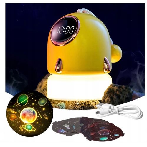 Lampka nocna z projektorem i zegarem - ecru/beż na Arena.pl