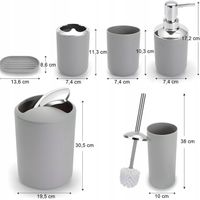 ZESTAW ŁAZIENKOWY AKCESORIA SZCZOTKA WC KOSZ DOZOWNIK MYDELNICZKA KUBKI 6w1