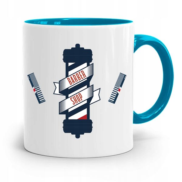 Kubek Błękitny Prezent Dla Fryzjera Barber Shop Z Nadrukiem Ze Zdjęciem zdjęcie 1