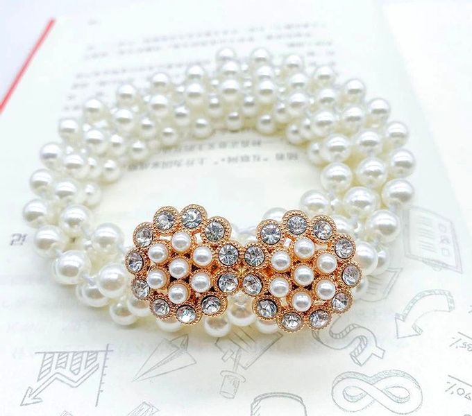 Perłowy Pasek Damski Wąski Elastyczny Perły Biały zdjęcie 6