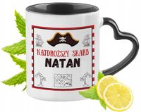 Kubek Czarny Z Uszkiem W Kształcie Serca Dla Natana Idealny Na Prezent