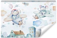 Fototapeta Dziecięca SAMOLOTY Akwarela Chmury Domki Styl Boho 360cm x 240cm