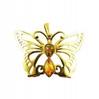 Srebro Pozłacane zawieszka MOTYL z bursztynem