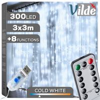 Kurtyna Świetlna Dekoracyjna Okienna Lampki Białe Zimne 300 LED 3x3m Pilot