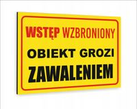 Tabliczka znak informacyjny dibond nadruk UV 30x20 OBIEKT GROZI ZAWALENIEM