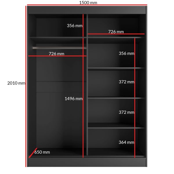 Szafa przesuwna Como 2D 150 Czarna (lacobel) zdjęcie 2