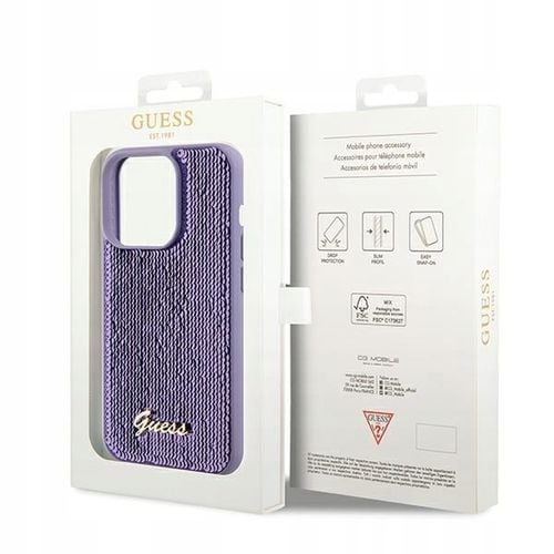 ETUI GUESS DO IPHONE 14 PRO MAX HARDCASE SEQUIN SCRIPT METAL FIOLETOWY na Arena.pl