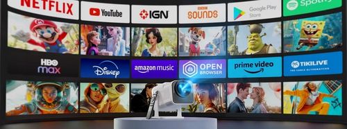 PROJEKTOR RZUTNIK ANDROID TV WIFI FULL HD PRZENOŚNY SMART GŁOŚNIK na Arena.pl