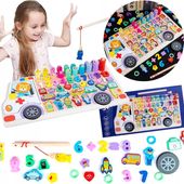 DREWNIANA Układanka sensoryczna RYBKI cyferki AUTA