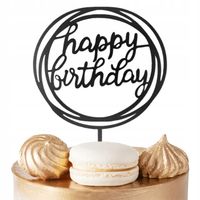 TOPPER NA TORT HEPPY BIRTHDAY CZARNY OKRĄGŁY NA IMPREZĘ URODZINOWĄ