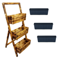 Kwietnik kaskadowy stojak potrójny z drewna na kwiaty Opalana + Wkłady