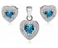 Rodowany srebrny komplet serc z błękitną cyrkonią akwamaryn srebro 925 Z0760Z_AQ