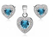 Rodowany srebrny komplet serc z błękitną cyrkonią akwamaryn srebro 925 Z0760Z_AQ