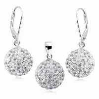 WISZĄCY SREBRNY KOMPLET KULECZKI 12MM KRYSZTAŁKI BIAŁE CRYSTAL BEADS
