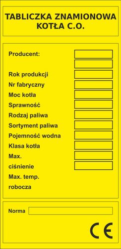 Oznaczenie Tabliczka na piec kocioł grzewczy C.O. na Arena.pl